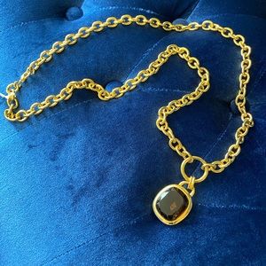 Joan Rivers Long Gold Amber Stone Necklace